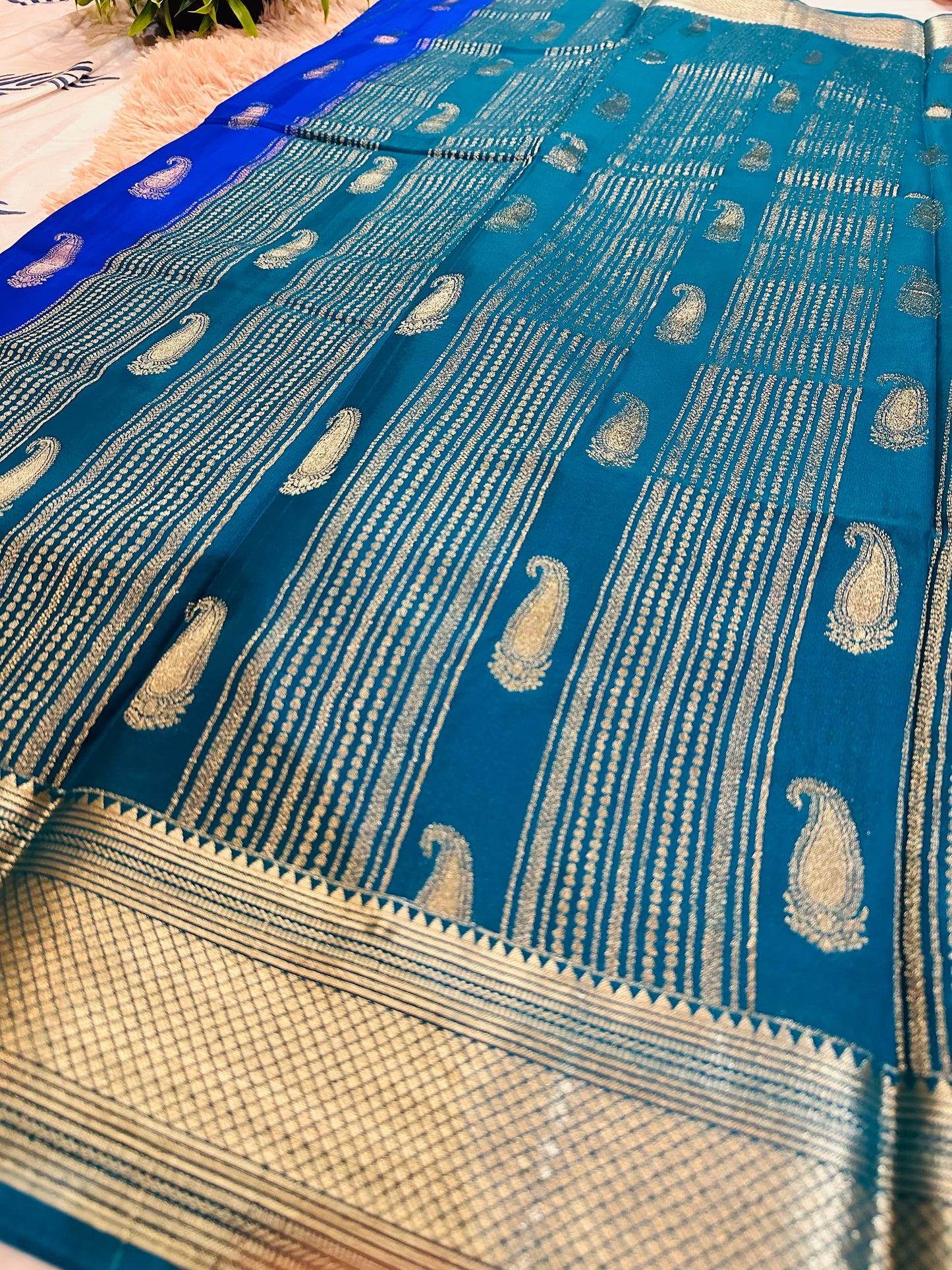 Bright Blue Premium KSIC Mysore Crepe Silk Saree