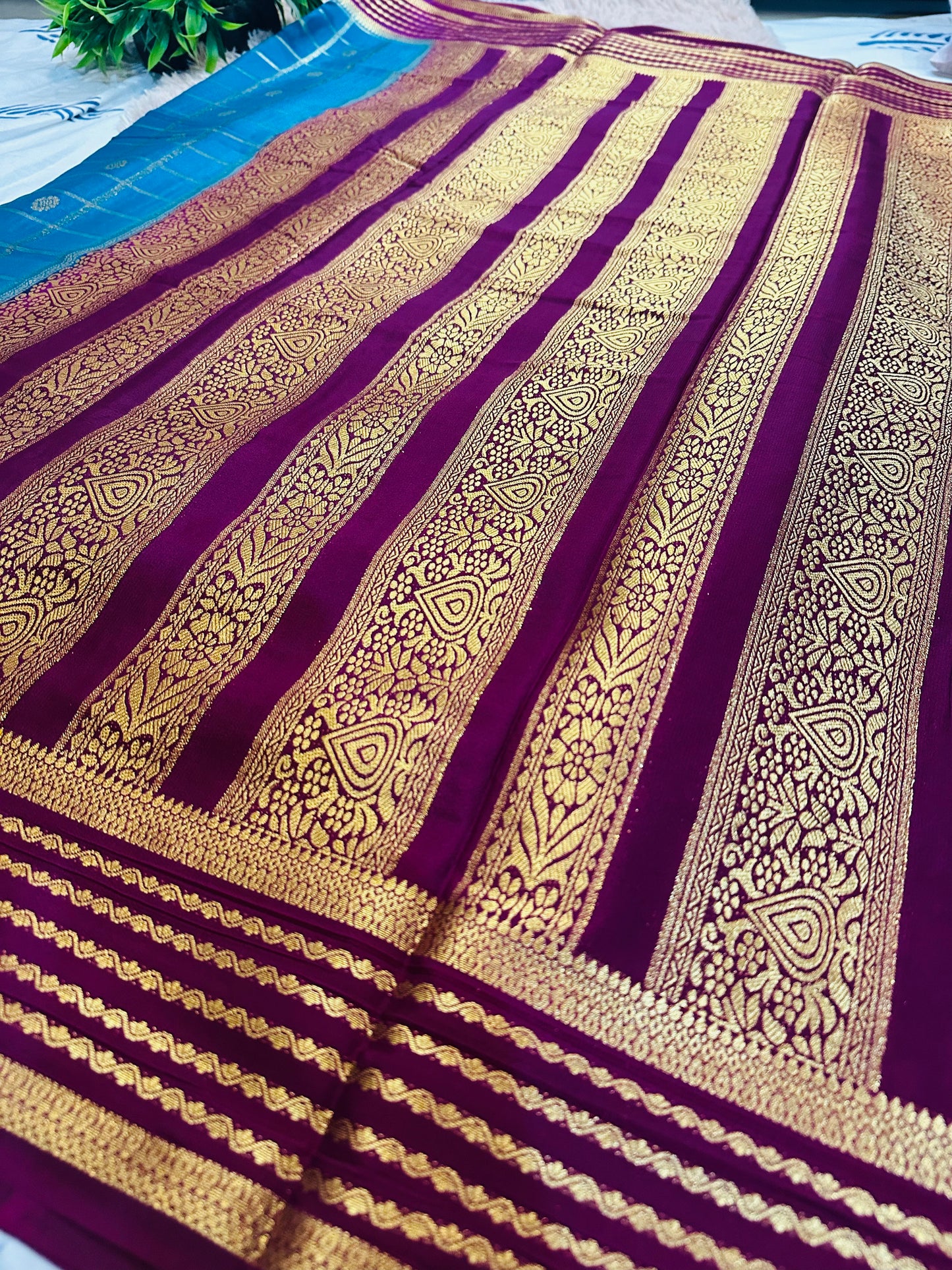 Sky Blue Premium KSIC Mysore Crepe Silk Saree