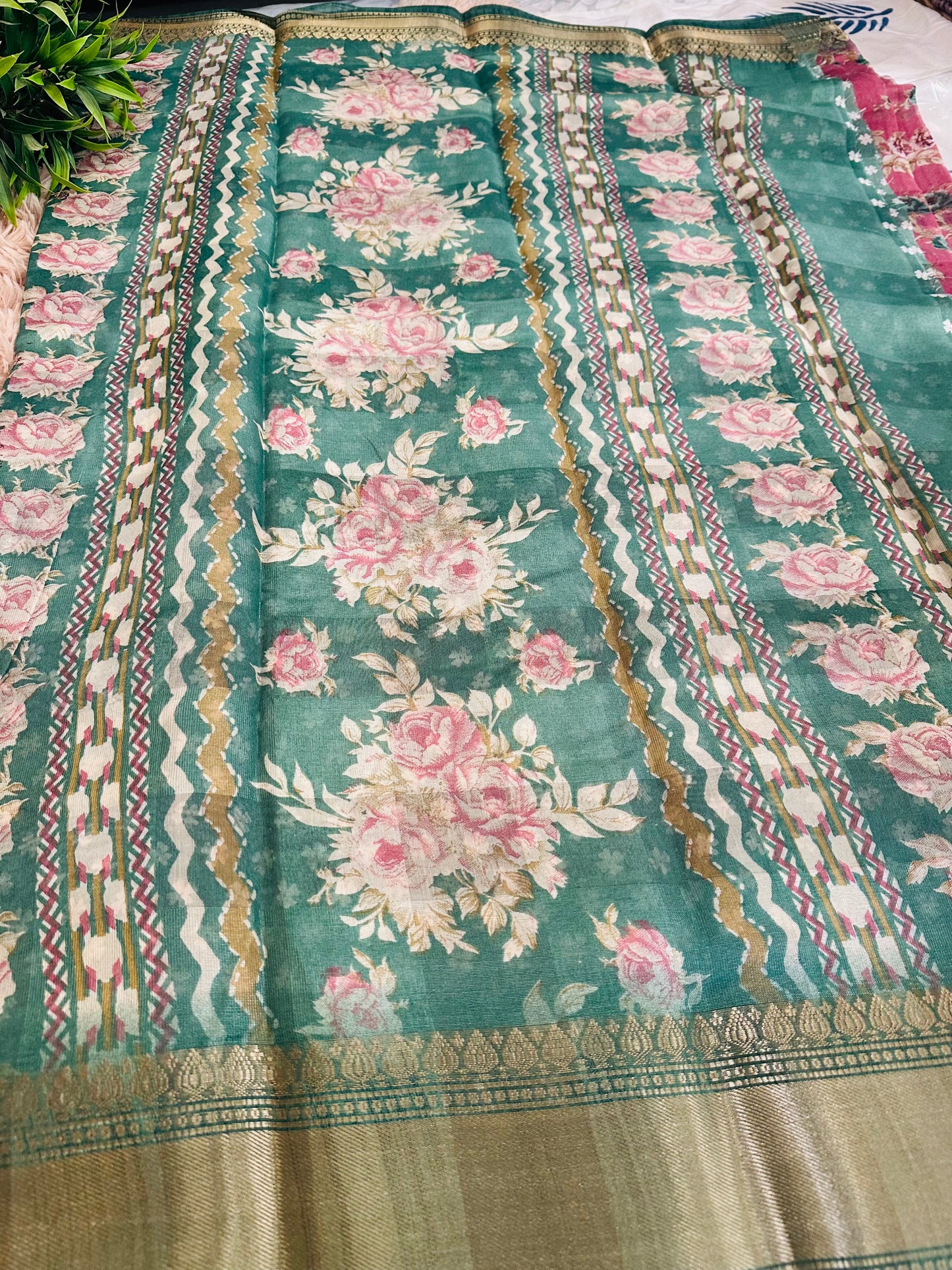 Light Pink Floral Silk Saree
