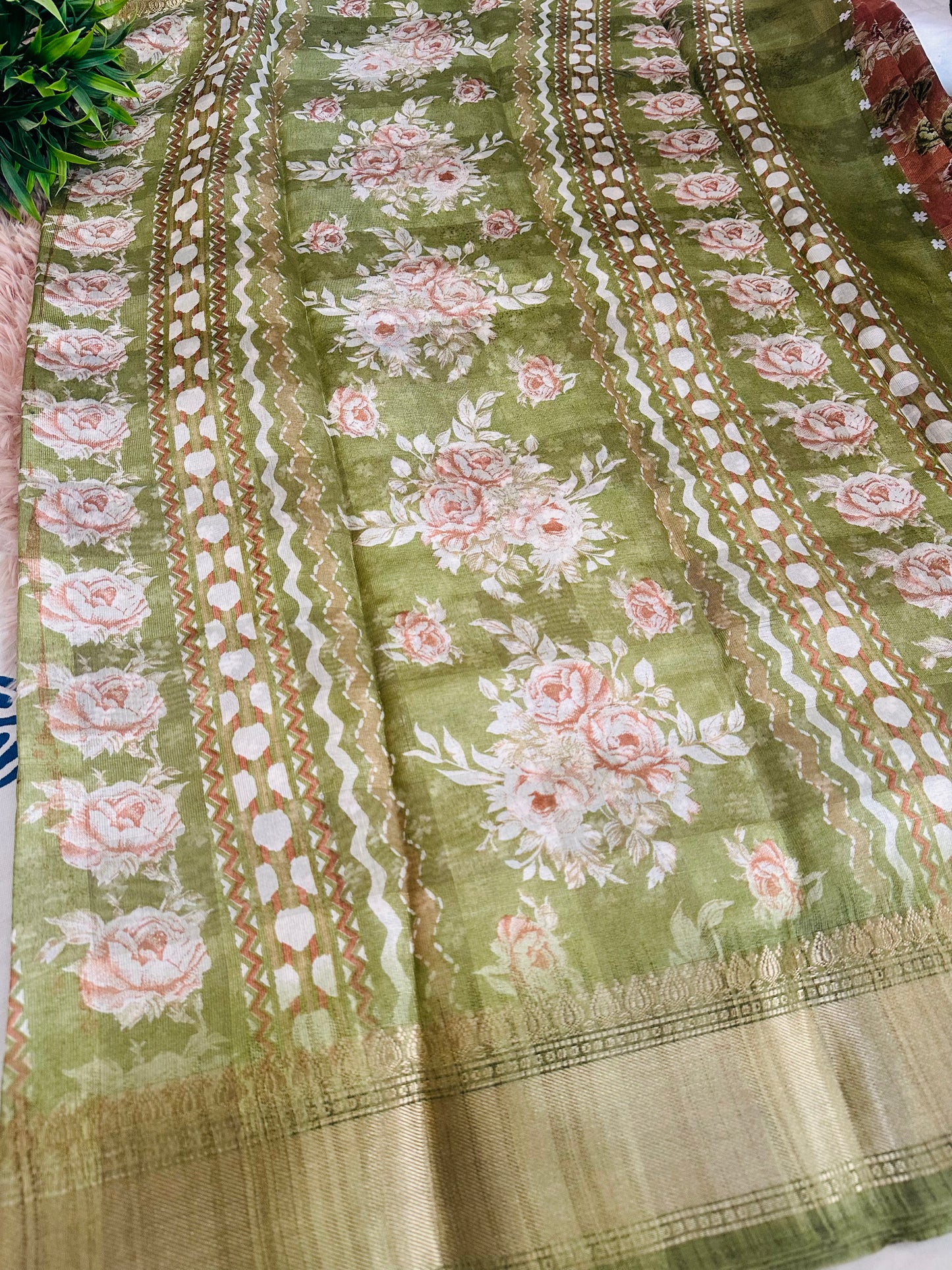 Light Brown Floral Silk Saree