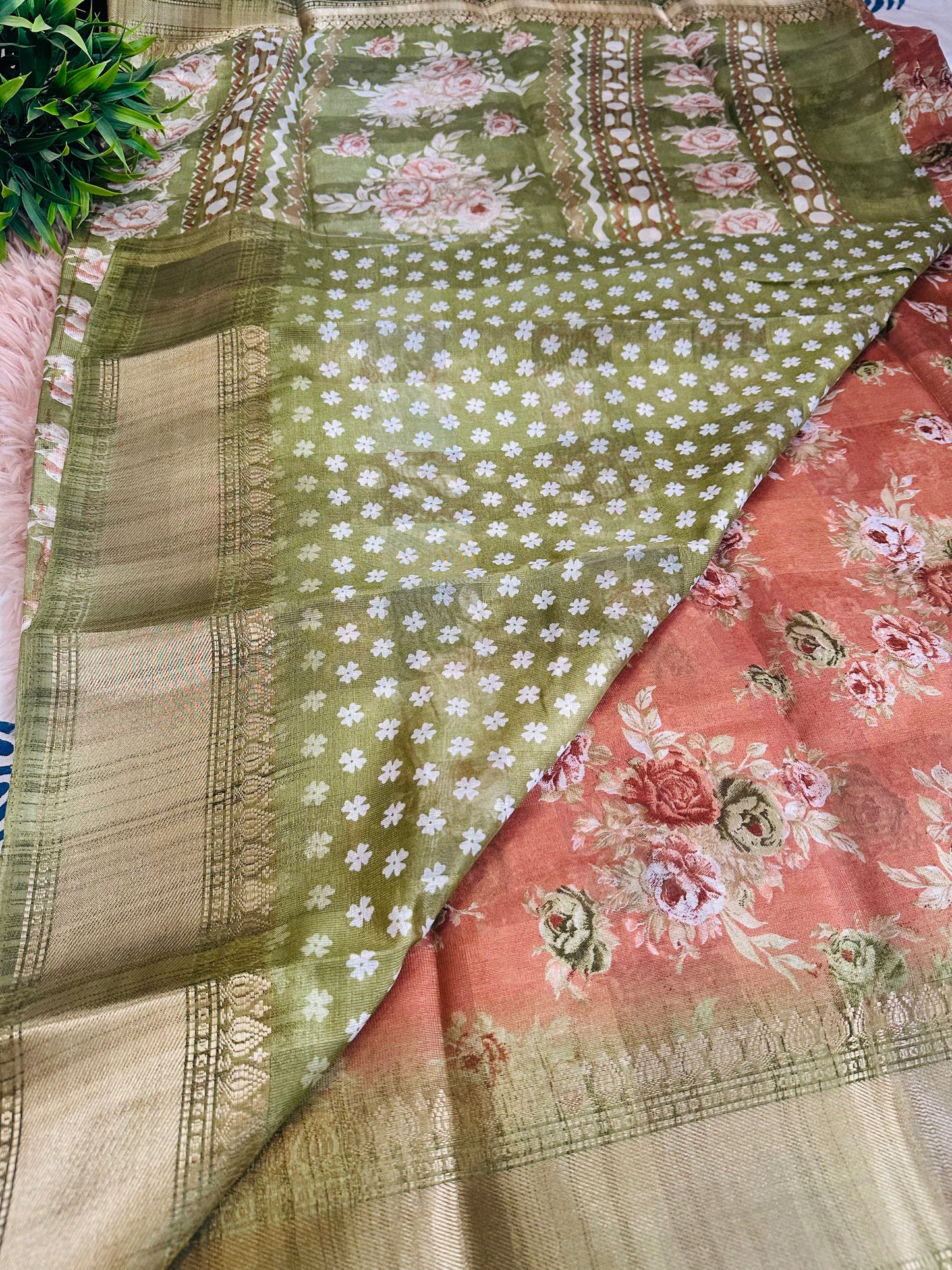 Light Brown Floral Silk Saree
