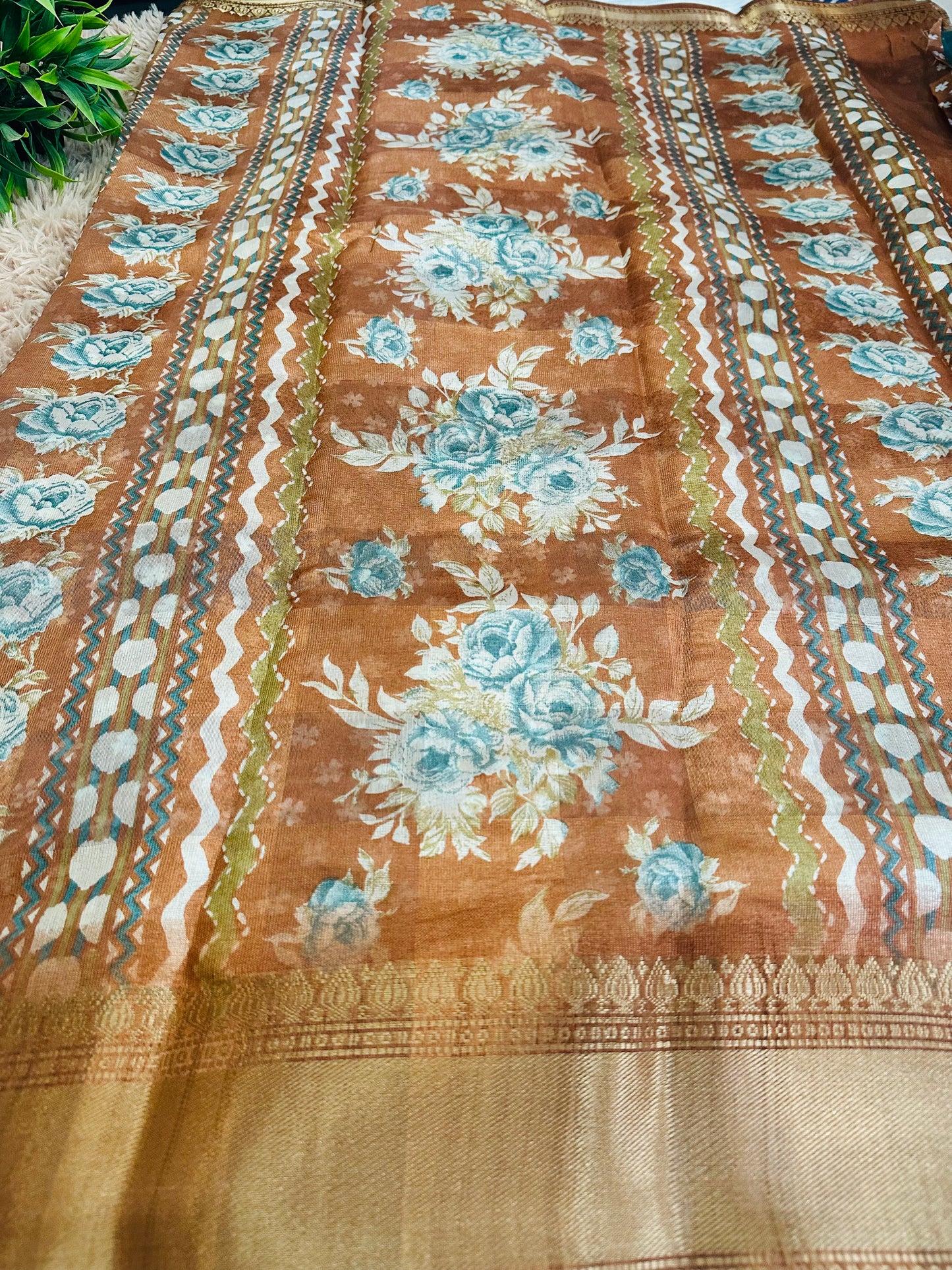 Light Blue Floral Silk Saree