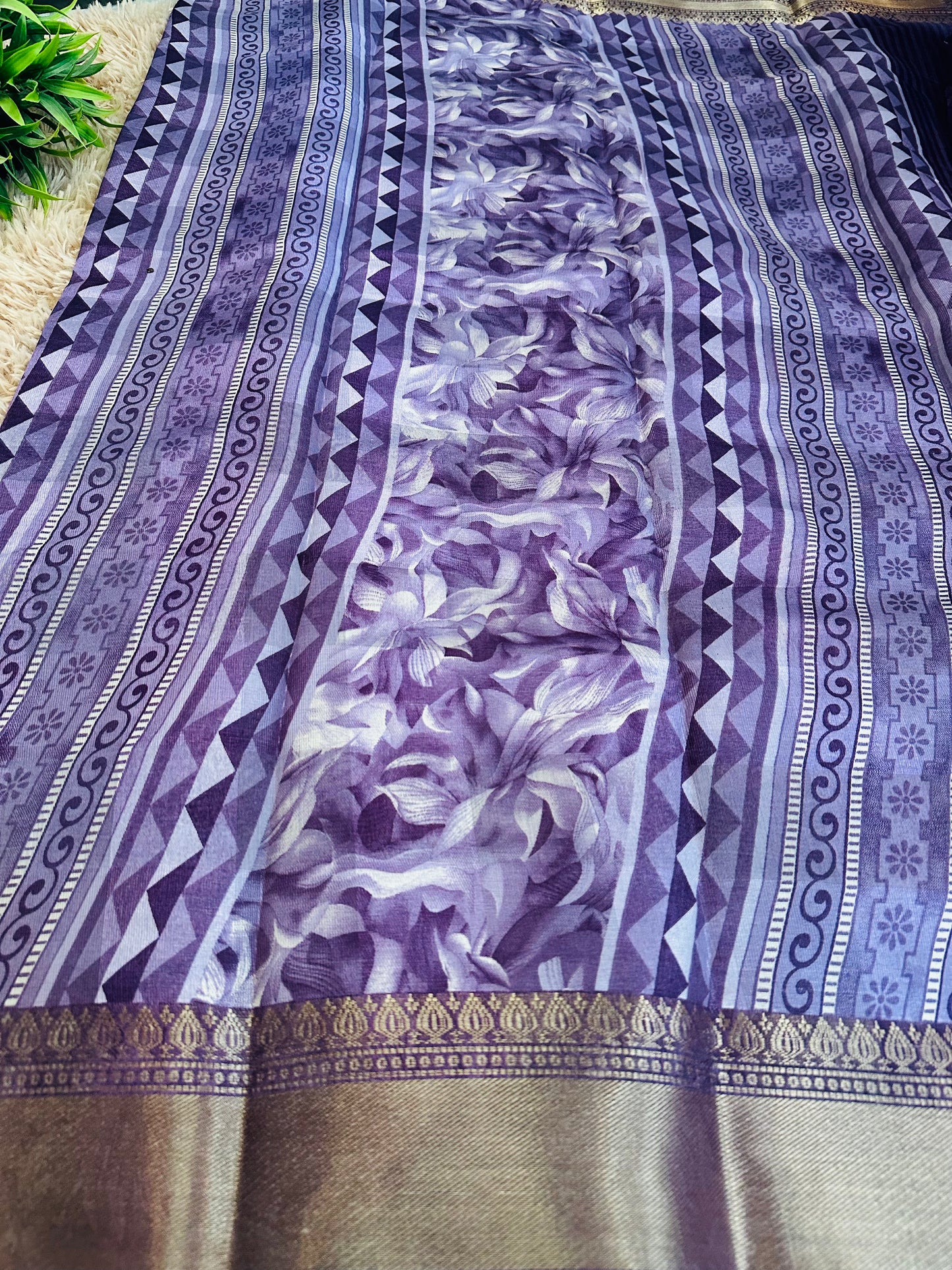 Purple Floral Silk Saree