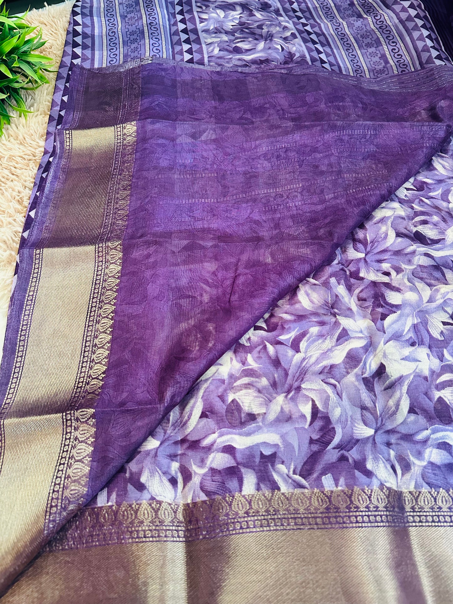 Purple Floral Silk Saree