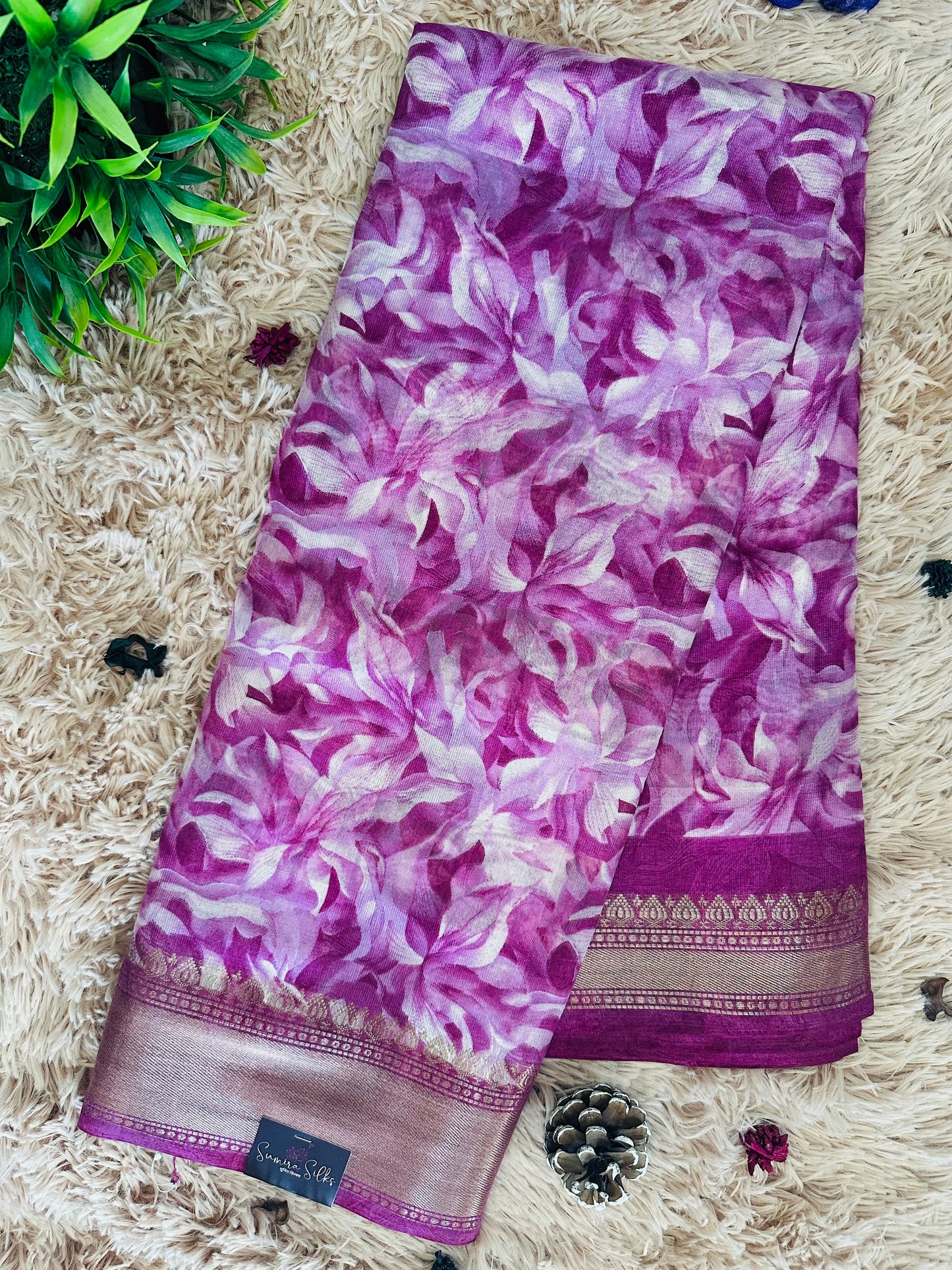 Magenta Floral Silk Saree