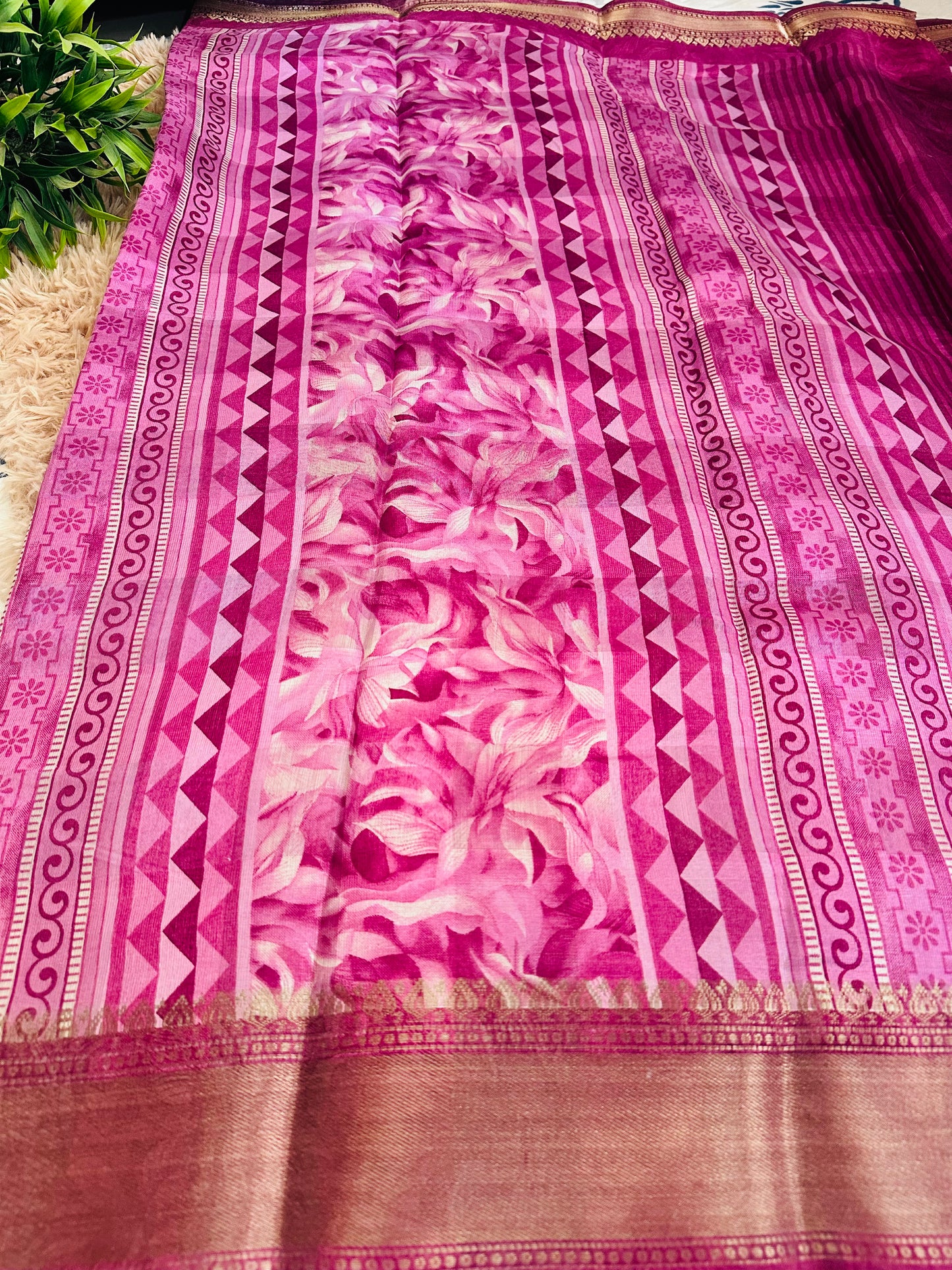 Magenta Floral Silk Saree