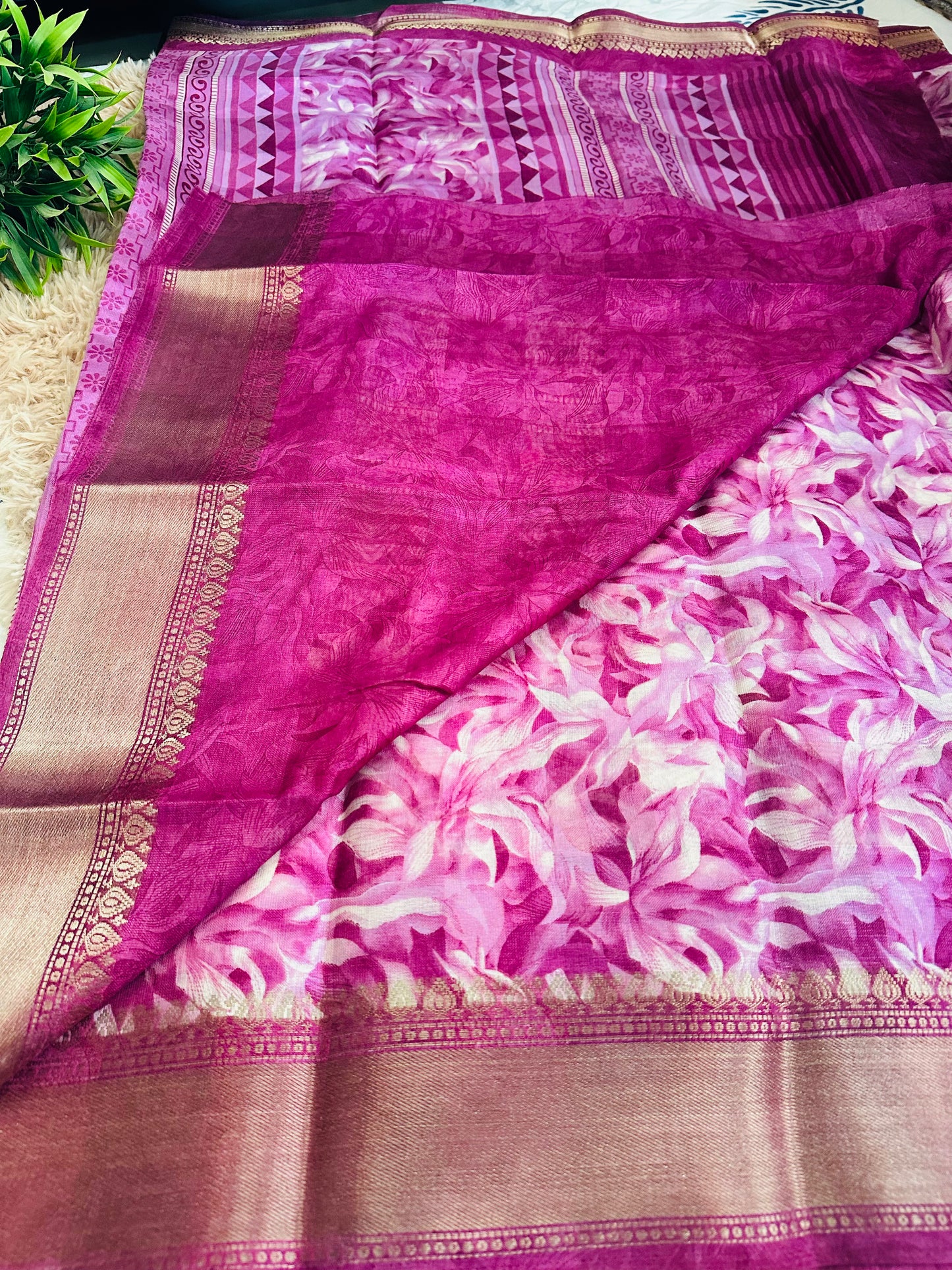 Magenta Floral Silk Saree