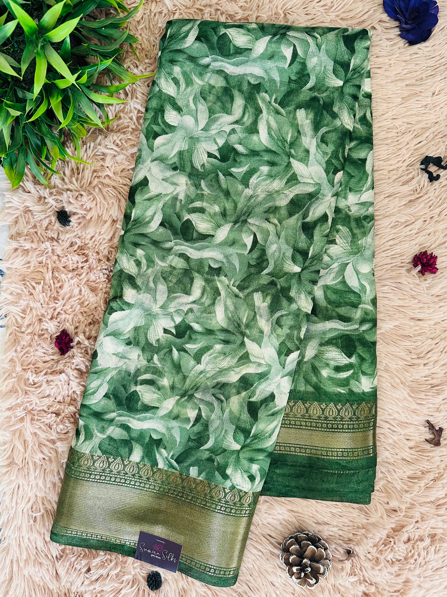 Green Floral Silk Saree
