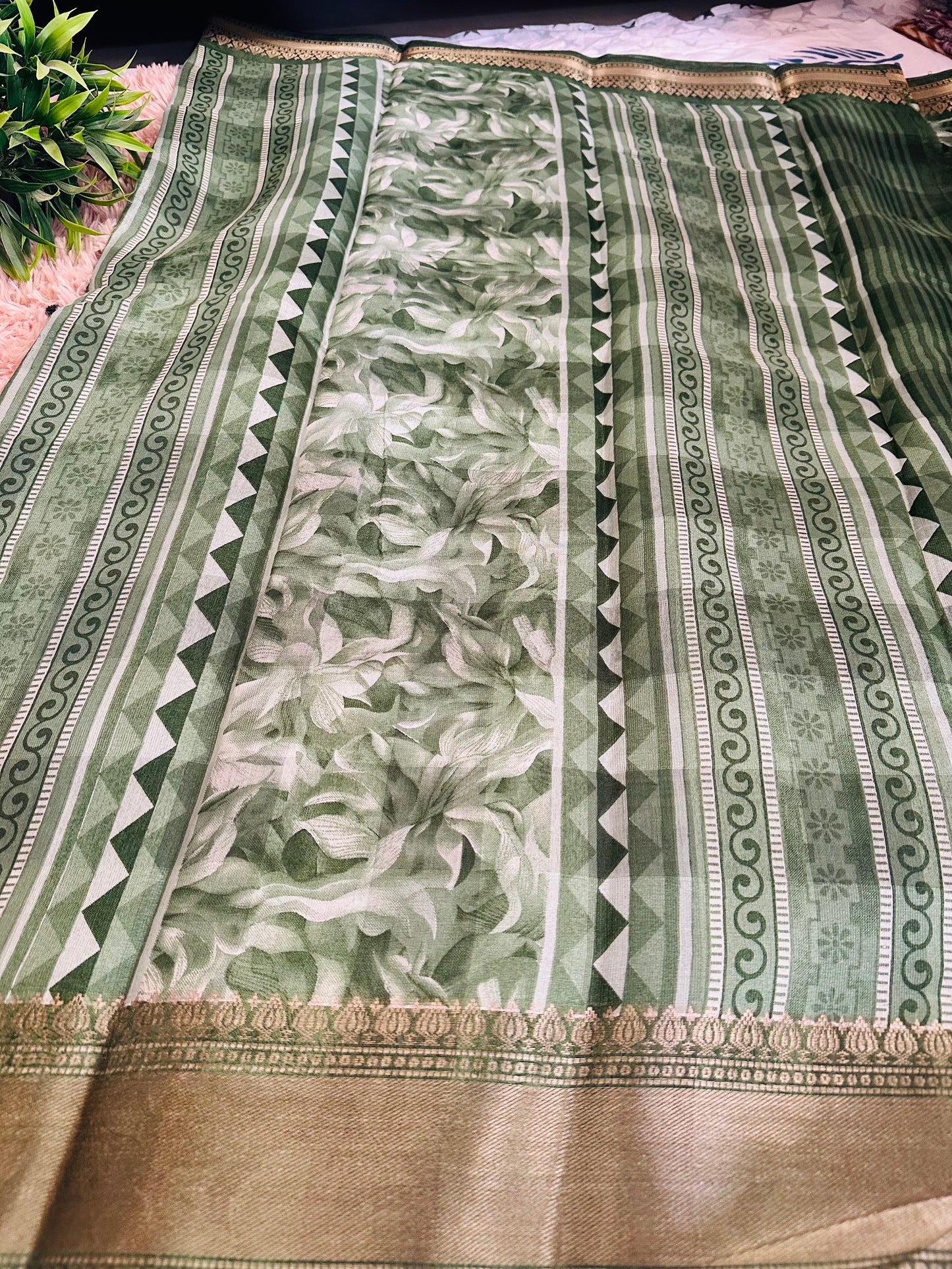 Green Floral Silk Saree