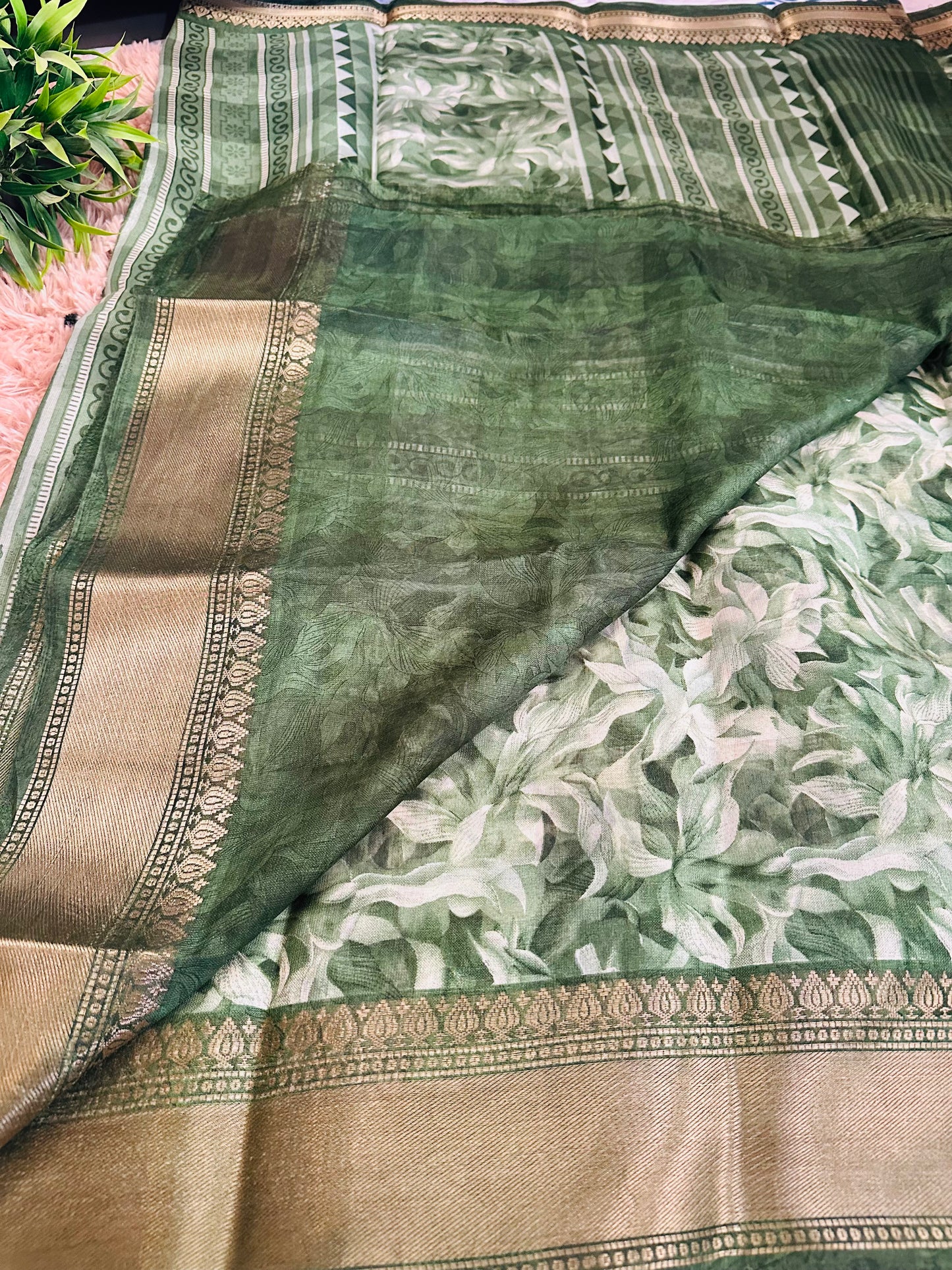 Green Floral Silk Saree