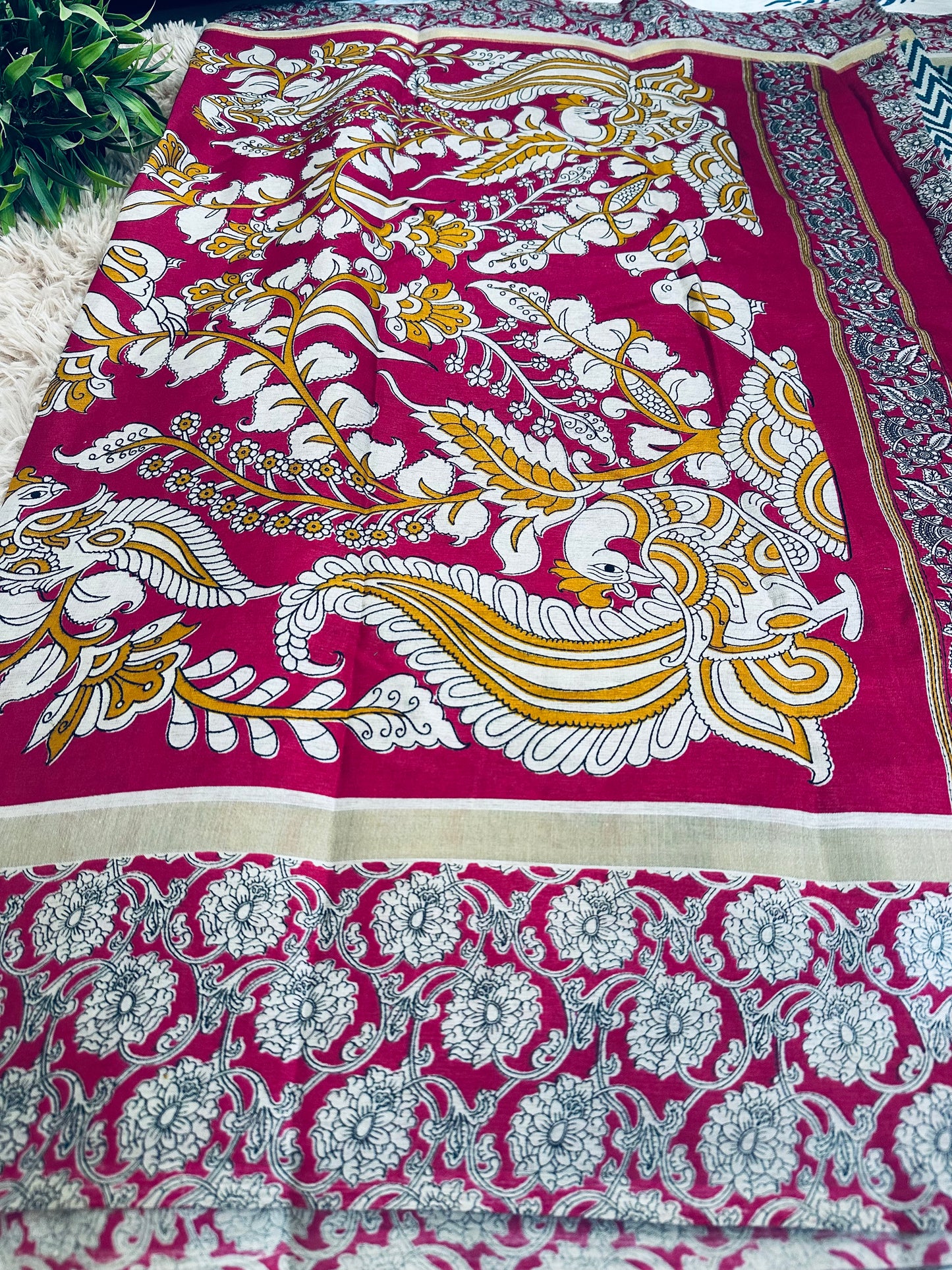 Teal Blue Chirala Cotton Saree