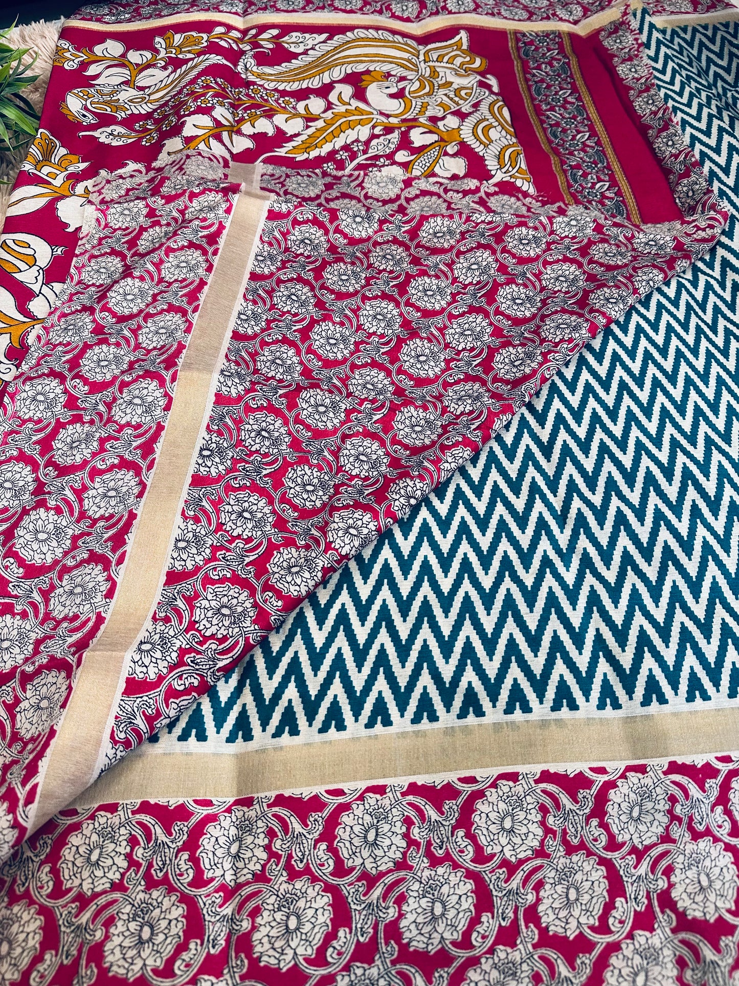 Teal Blue Chirala Cotton Saree