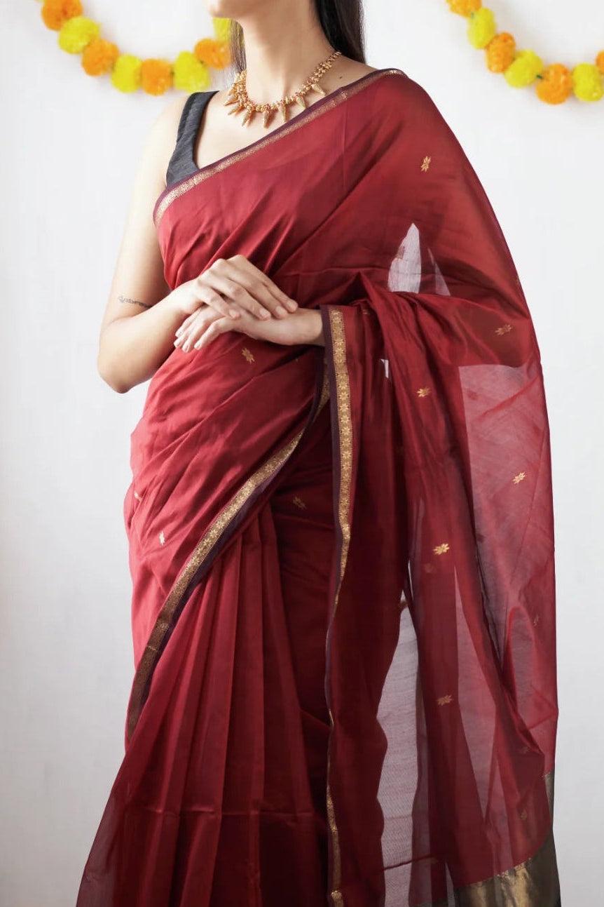 Deep Red Maheshwari Cotton Silk Saree