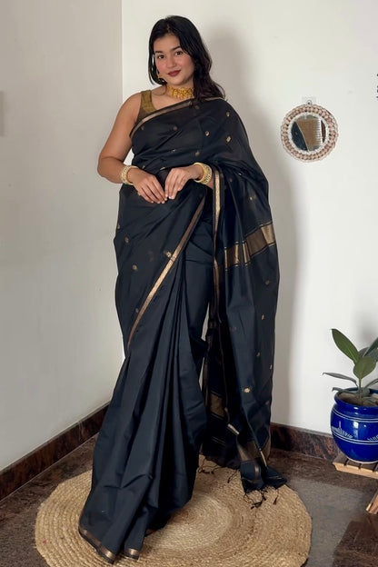 Black Maheshwari Cotton Silk Saree