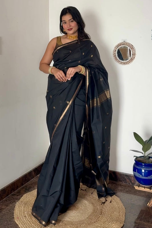Black Maheshwari Cotton Silk Saree