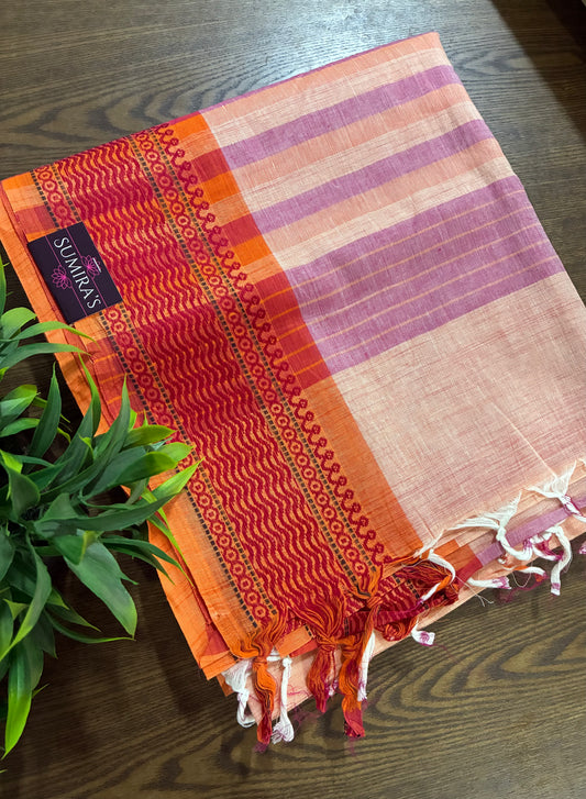 Pastel Orange Pure Mangalagiri Organic Cotton Saree