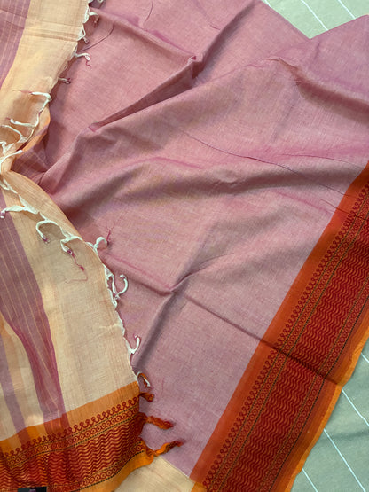 Pastel Orange Pure Mangalagiri Organic Cotton Saree