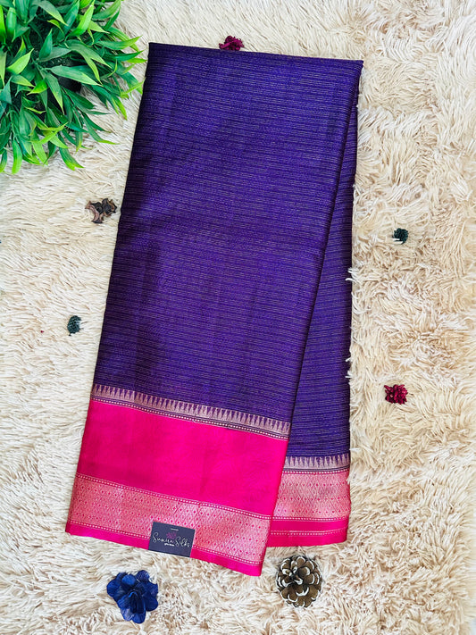 Dark Purple Mulberry Worm Silk Saree