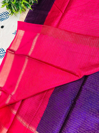 Dark Purple Mulberry Worm Silk Saree