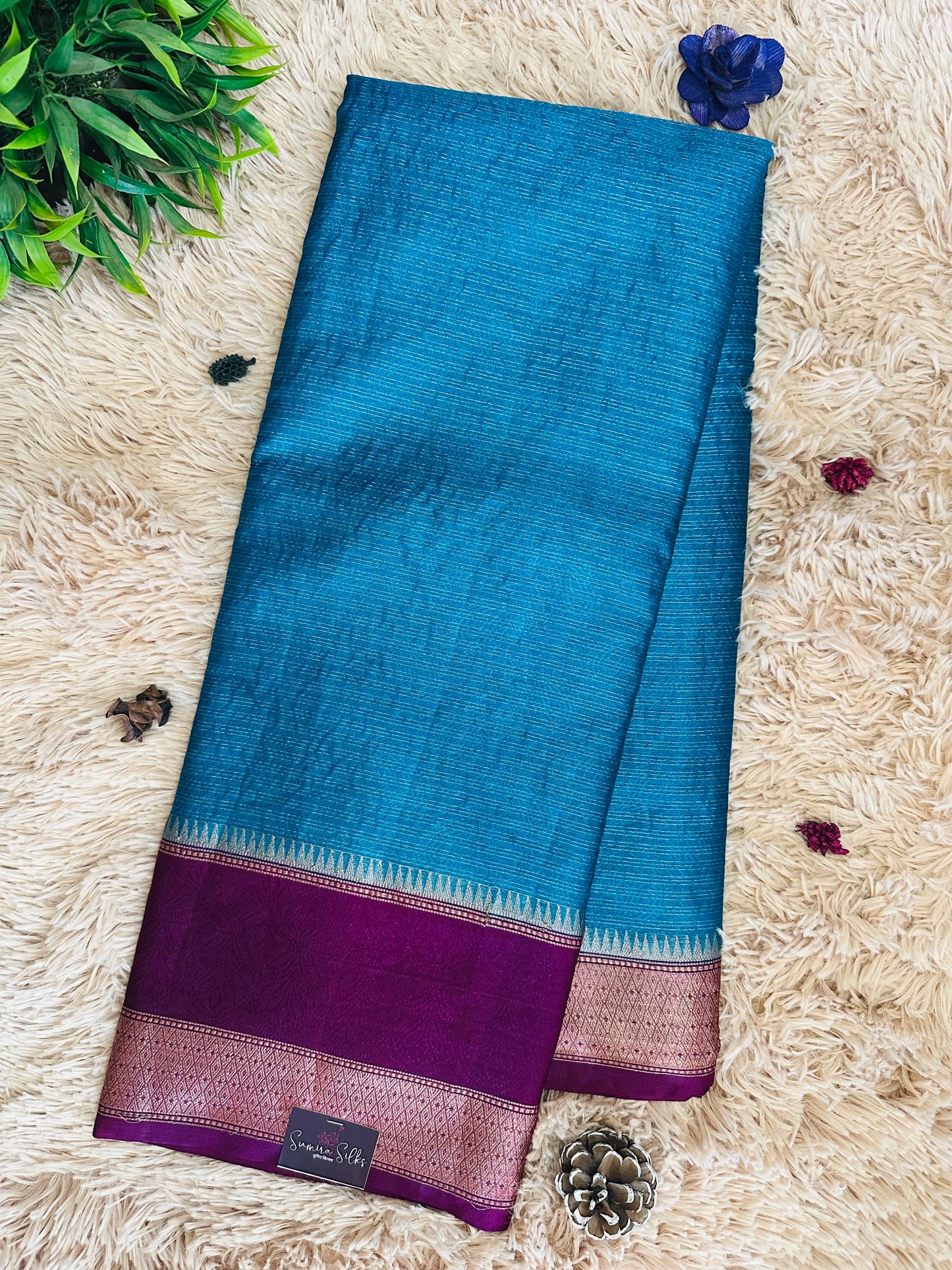 Blue Mulberry Worm Silk Saree