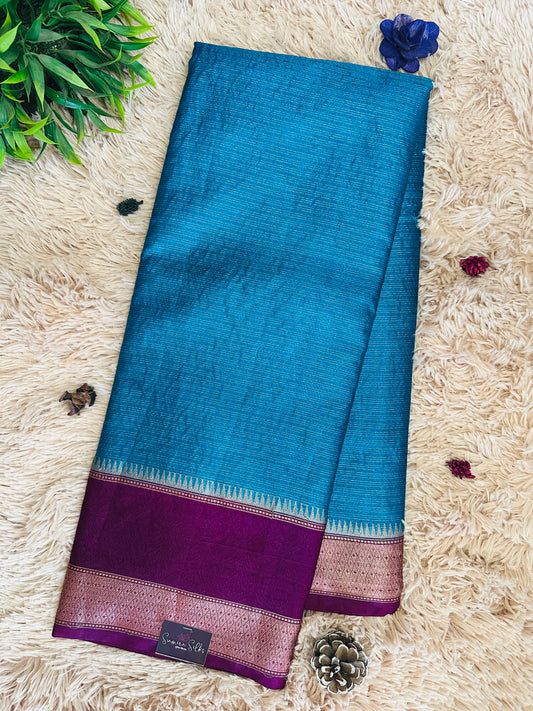 Blue Mulberry Worm Silk Saree