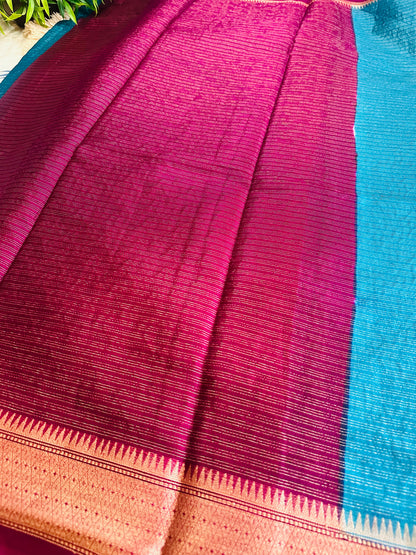 Blue Mulberry Worm Silk Saree