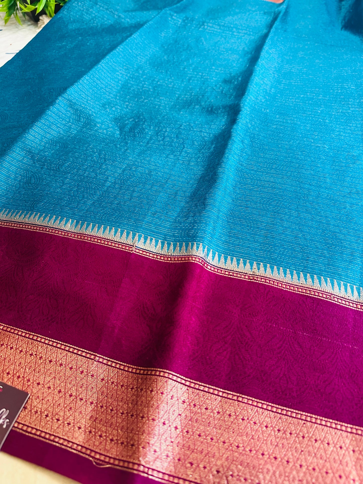 Blue Mulberry Worm Silk Saree