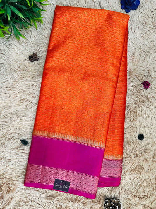 Orange Mulberry Worm Silk Saree