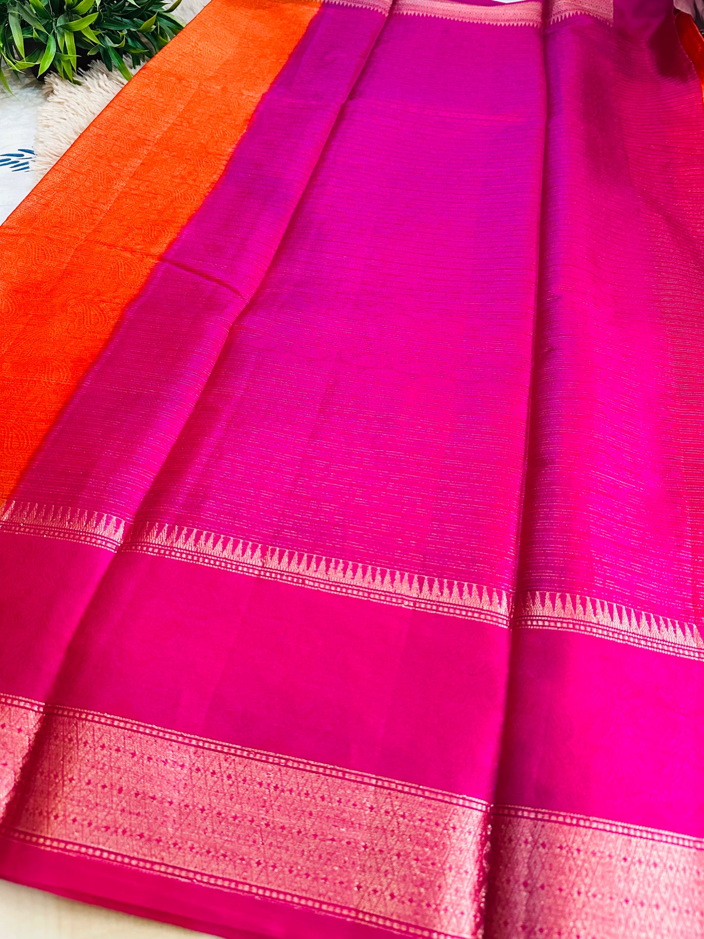 Orange Mulberry Worm Silk Saree