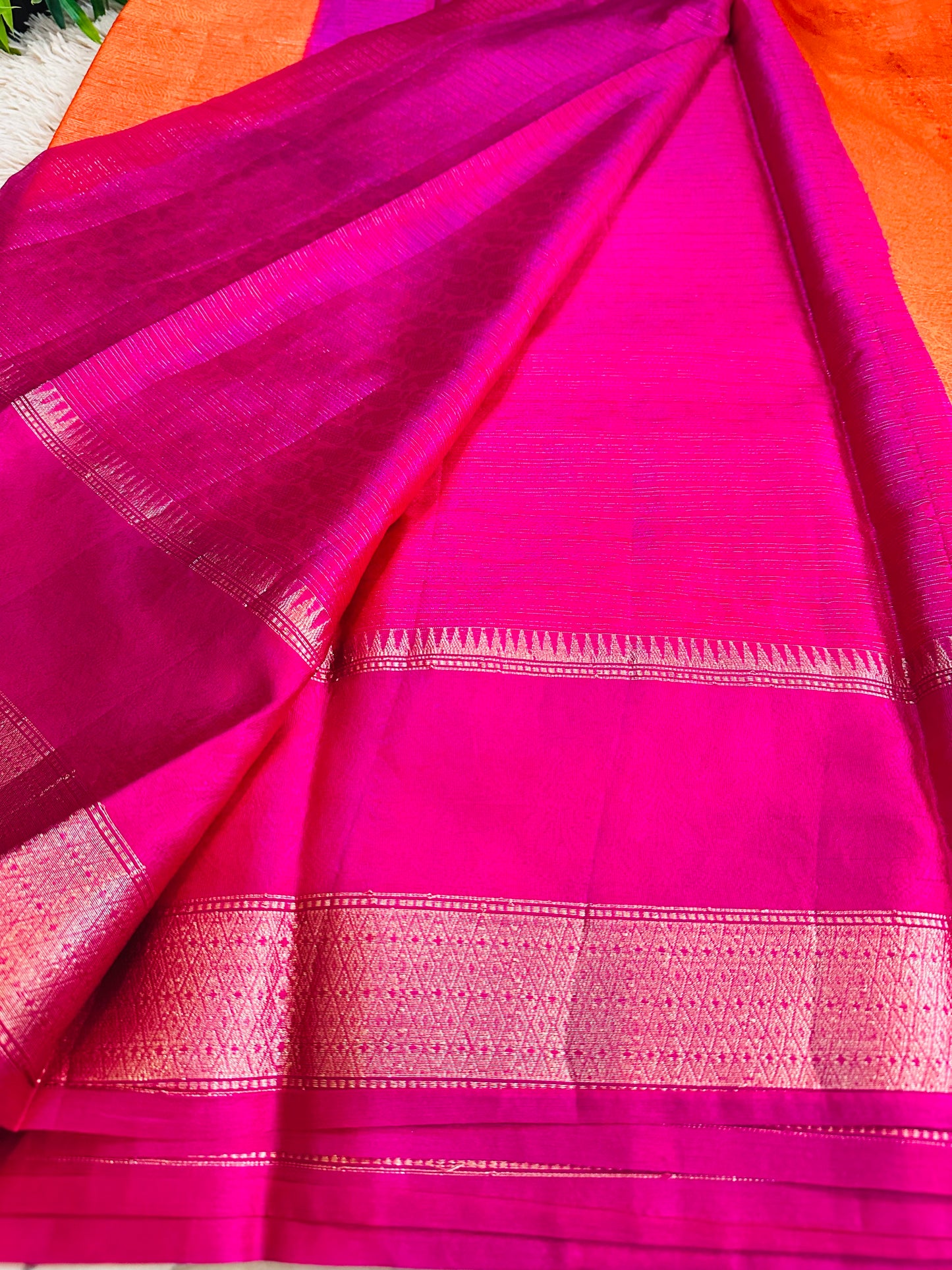Orange Mulberry Worm Silk Saree