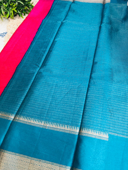 Rani Pink Mulberry Worm Silk Saree