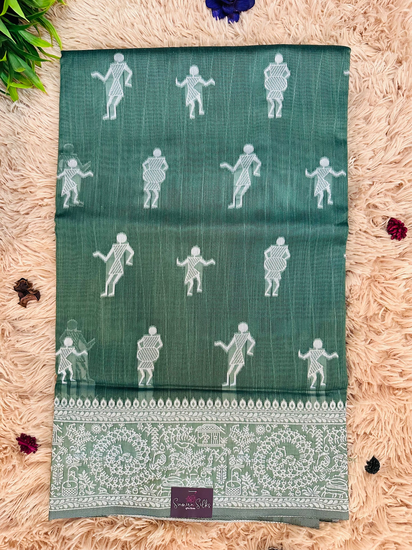 Bottle Green Warli Art Cotton Silk Saree