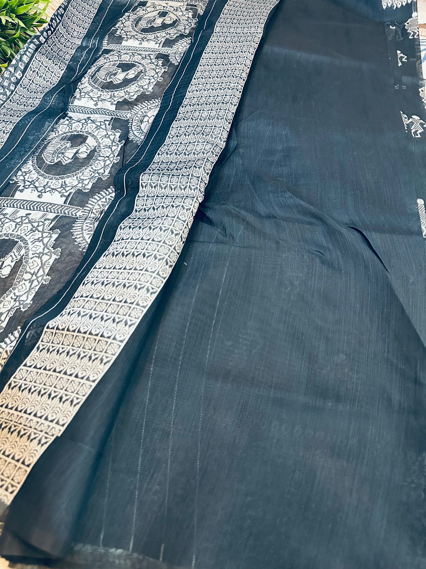 Navy Blue Warli Art Cotton Silk Saree