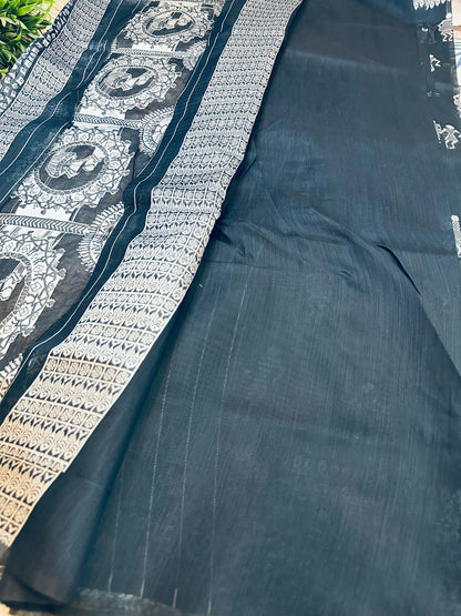 Navy Blue Warli Art Cotton Silk Saree