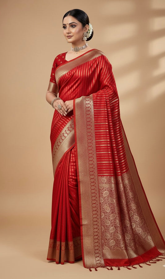 Red Silk Saree with Mysore Mango Border