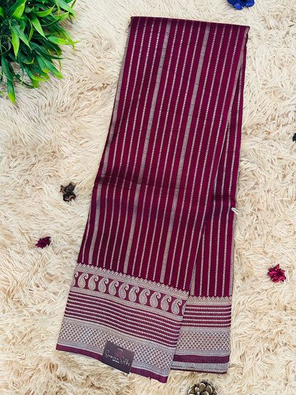 Deep Maroon Silk Saree with Mysore Mango Border