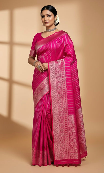 Rani Pink Silk Saree with Mysore Mango  Border