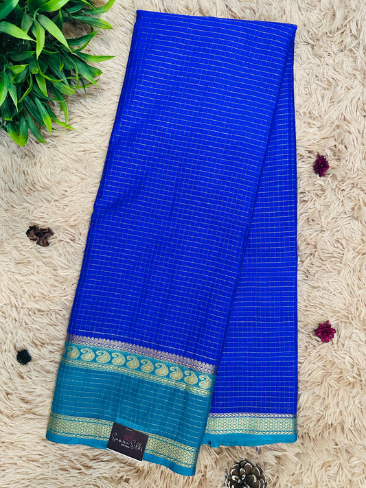 Bright Royal Blue Mysore Crepe Silk Saree