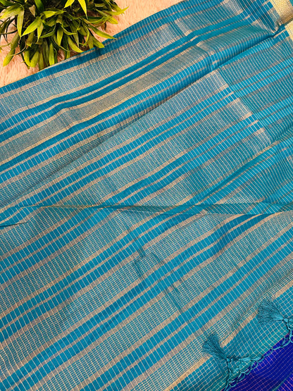Bright Royal Blue Mysore Crepe Silk Saree