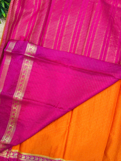 Orange Mysore Crepe Silk Saree