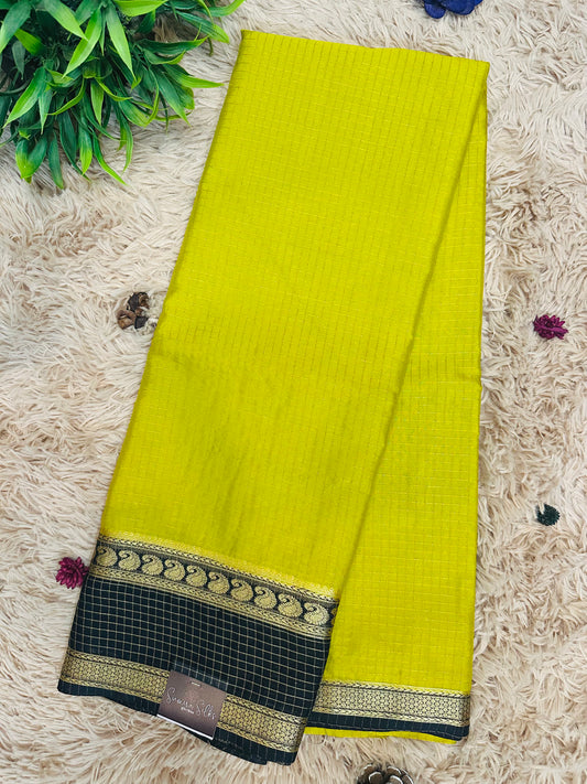 Bright Green Mysore Crepe Silk Saree