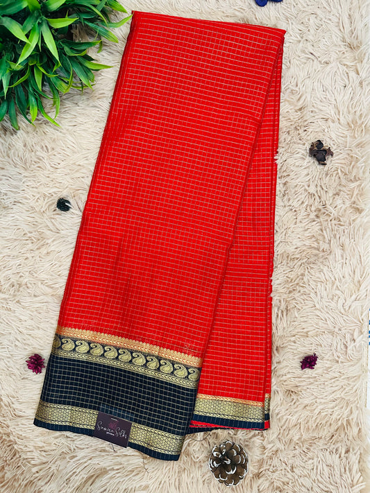 Red Mysore Crepe Silk Saree
