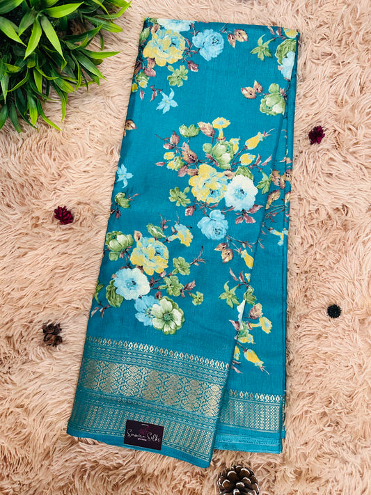Turquoise Blue Madurai Silk Saree