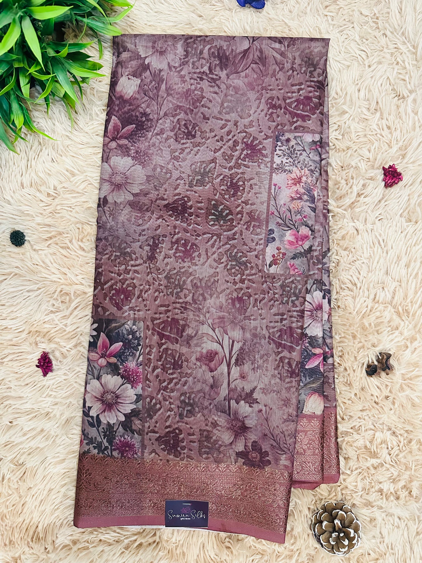 Mauve Soft Cotton Silk Saree