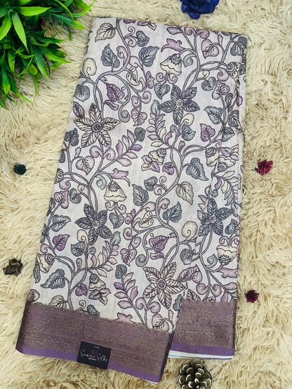 Mauve Kalamkari Soft Cotton Silk Saree