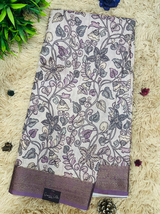 Mauve Kalamkari Soft Cotton Silk Saree