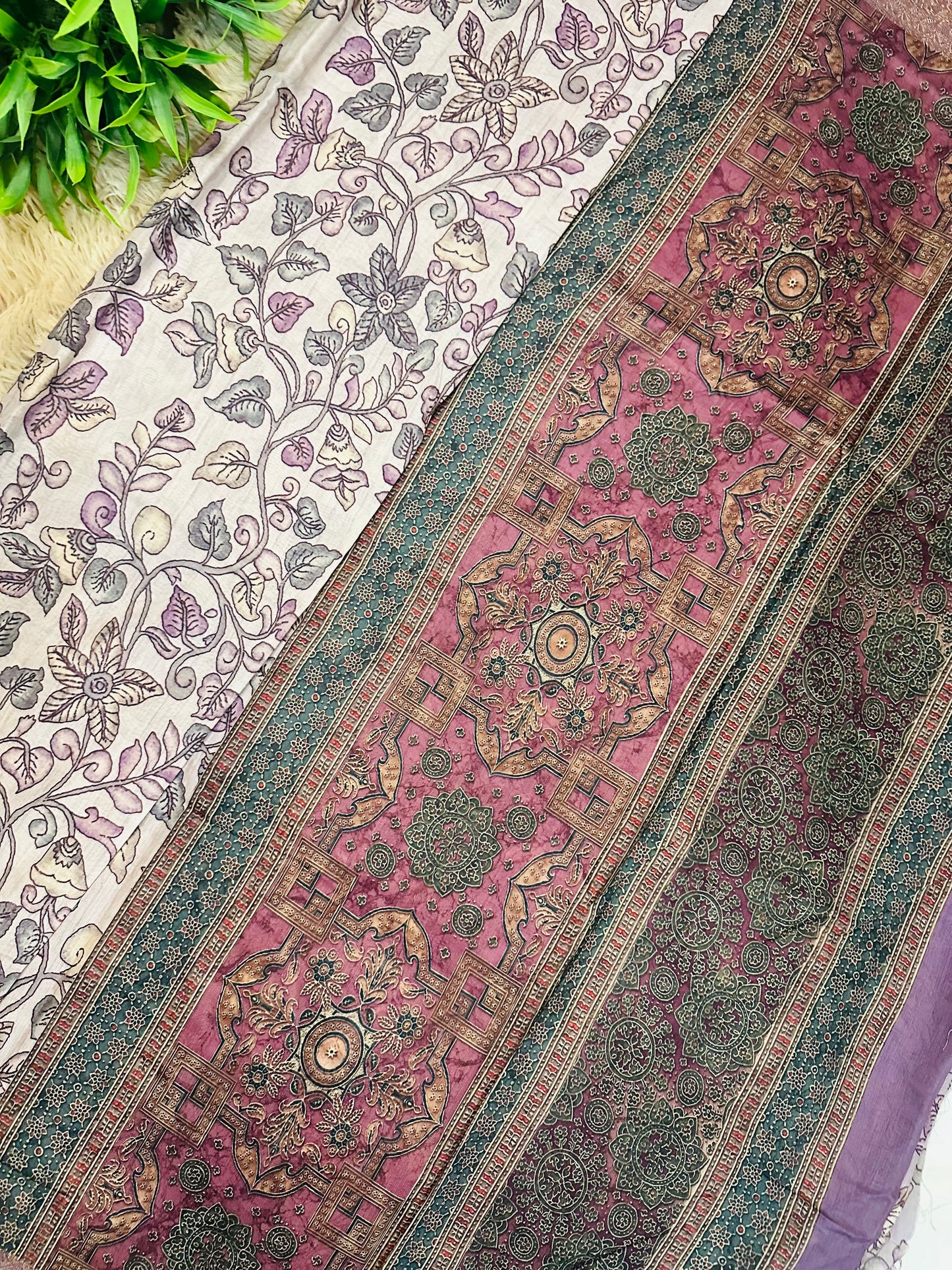 Mauve Kalamkari Soft Cotton Silk Saree