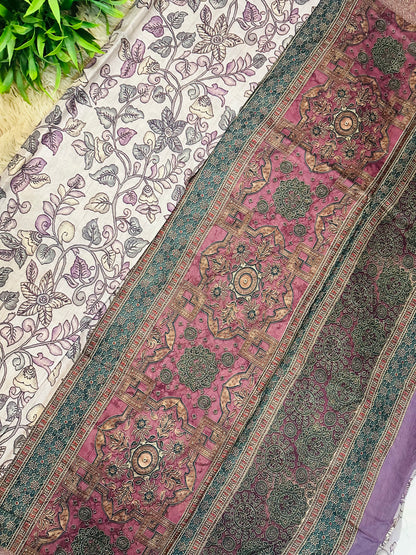Mauve Kalamkari Soft Cotton Silk Saree