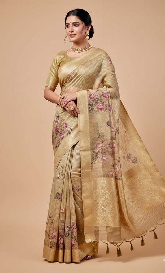 Beige Tissue Silk Saree