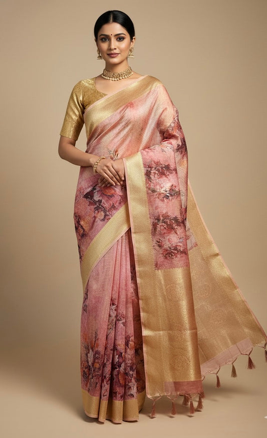 Pink Tissue Silk Saree